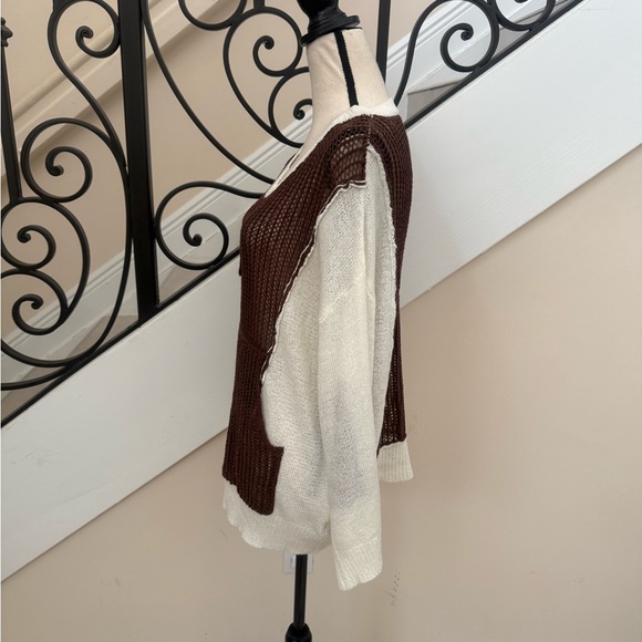 POL Oversized Brown and Cream Open Knit Sweater - Picture 6 of 11